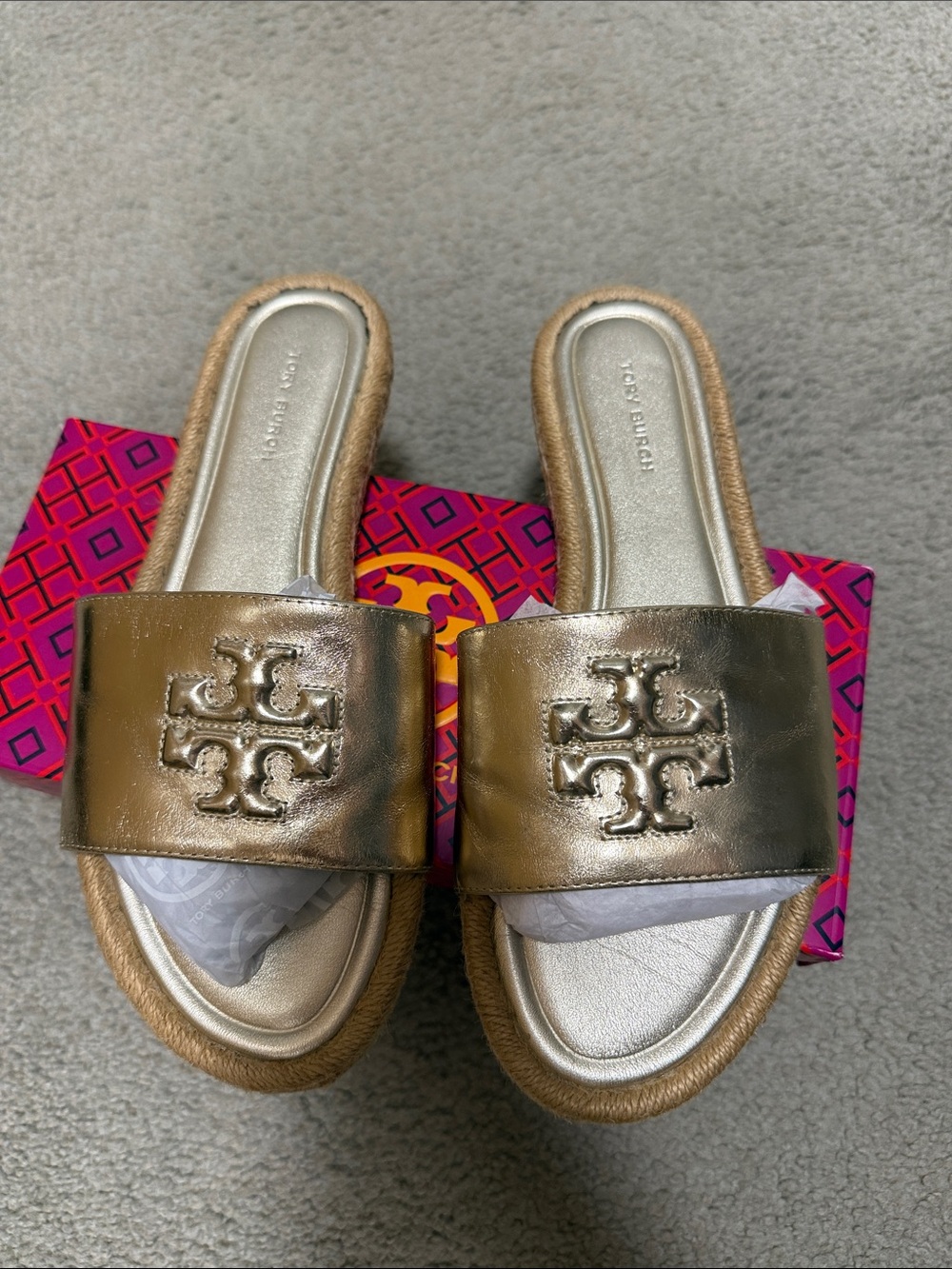 Tory Burch Metallic Gold Slide Sandals